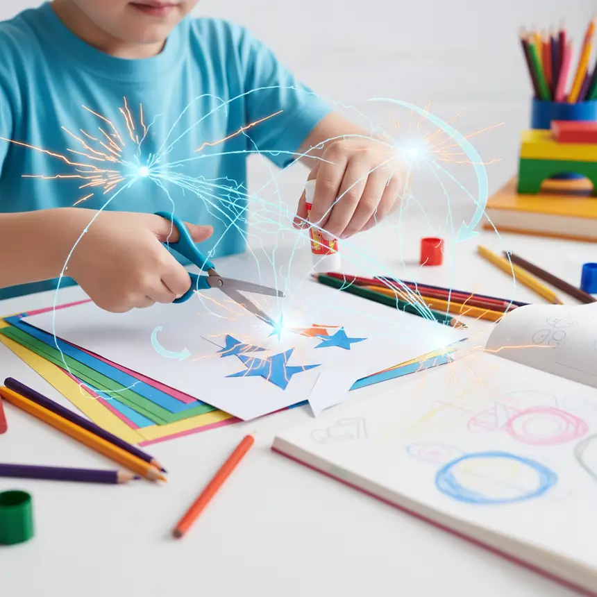 Child engaged in creative post-reading activities