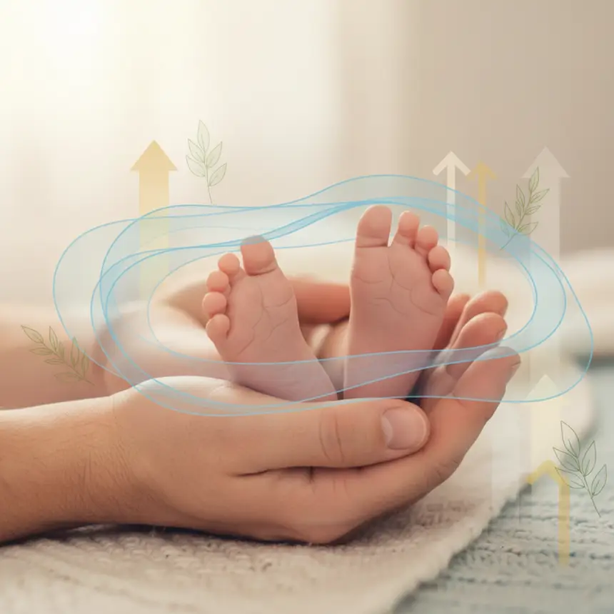 Baby feet parent hands