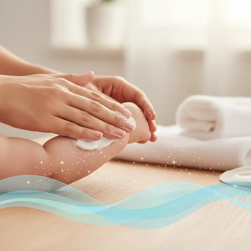 Applying baby moisturizer