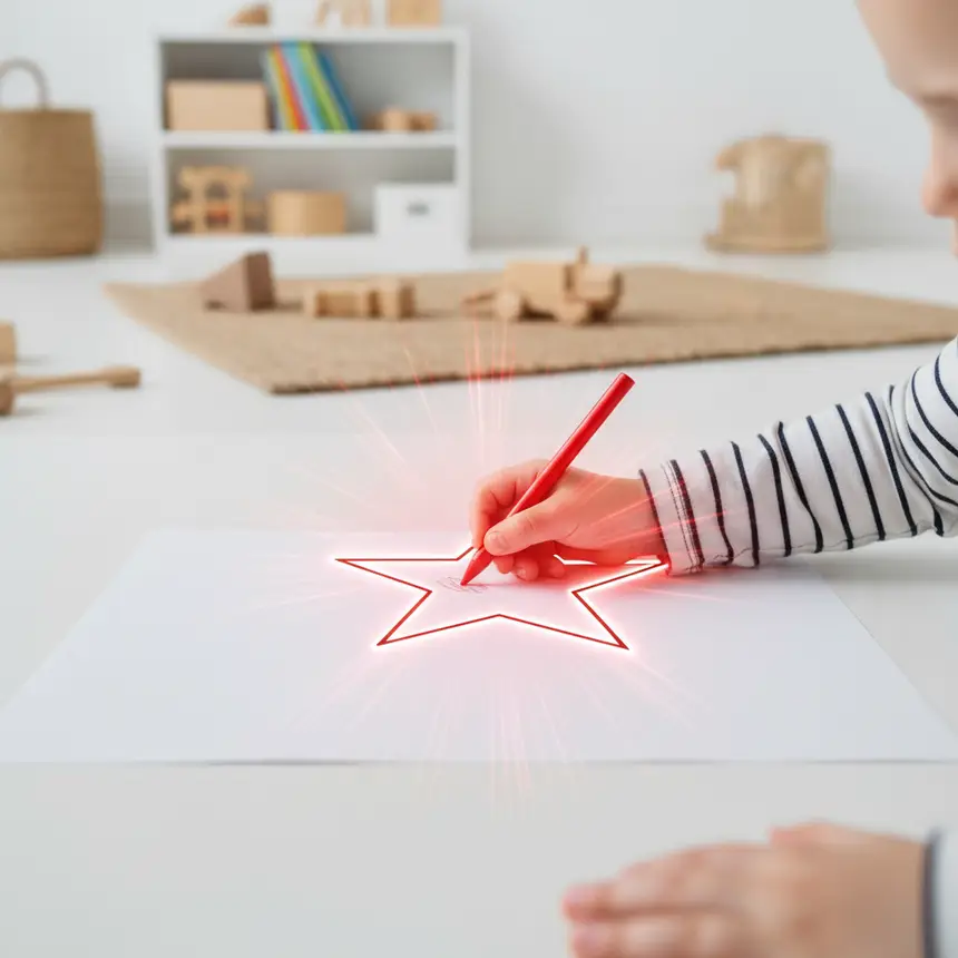 Child's hand drawing within outline
