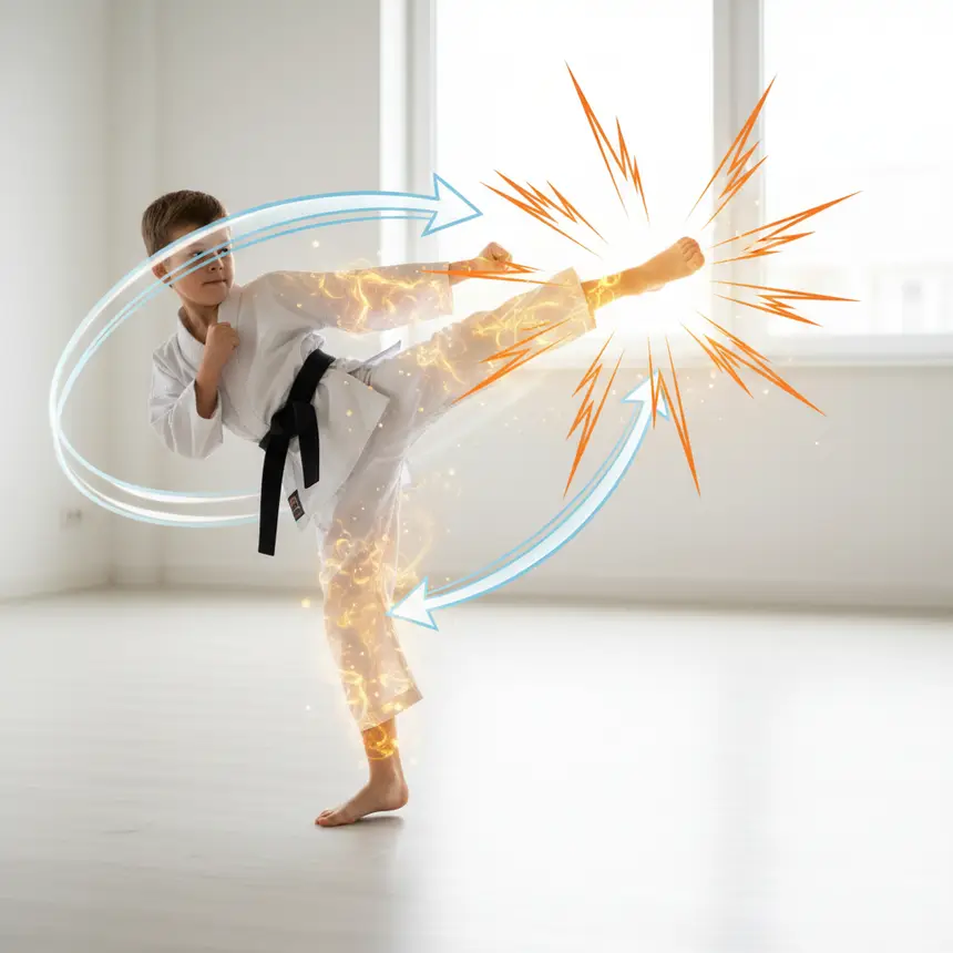 Child in martial arts action